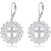 Grmdit Celtic Knot Earrings Sterling Silver Cross Leverback Dangle Celtic Jewelry Gifts for Women
