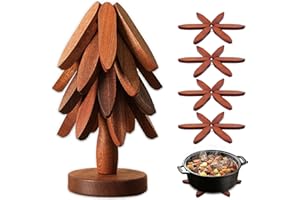 Wood Tree Trivet Set, Wooden Trivets for Hot Dishes, 4 Wooden Trivets & 1 Stand Like Decorative Tree, for Hots, Pans, Bowl, T