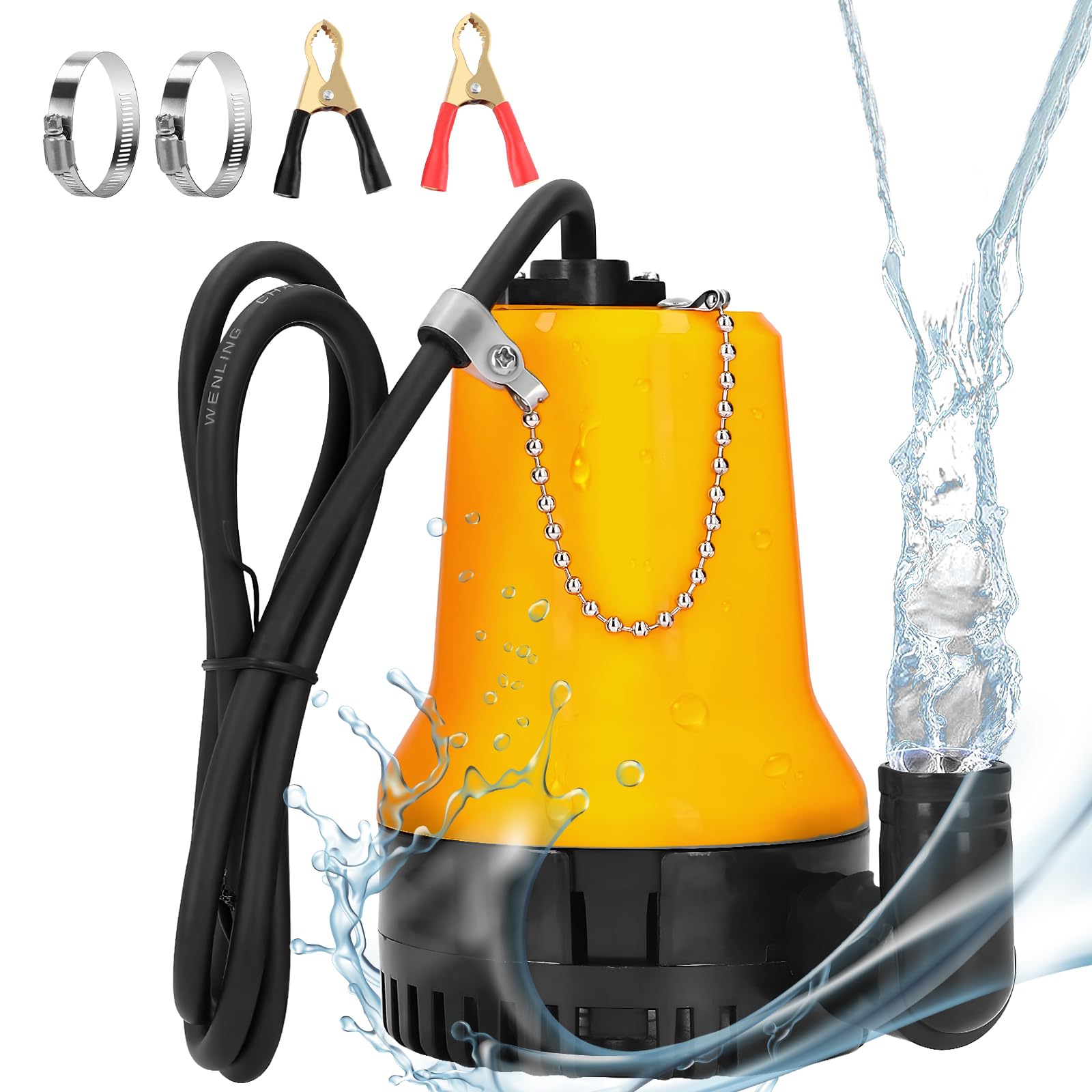 EXLECO DC 24V Submersible Water Pump 50W Submersible Pump 4200L/H DC Pump Dirty Water Pump Portable Cable Length 2.3m with Clamp for Clean Dirty Pool Fish Pond No Plug