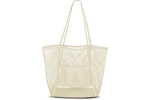 VKIOIP Women Mesh Tote Beach Bag, Casual Foldable Hobo Shoulder Bag for Picnic,Vacation