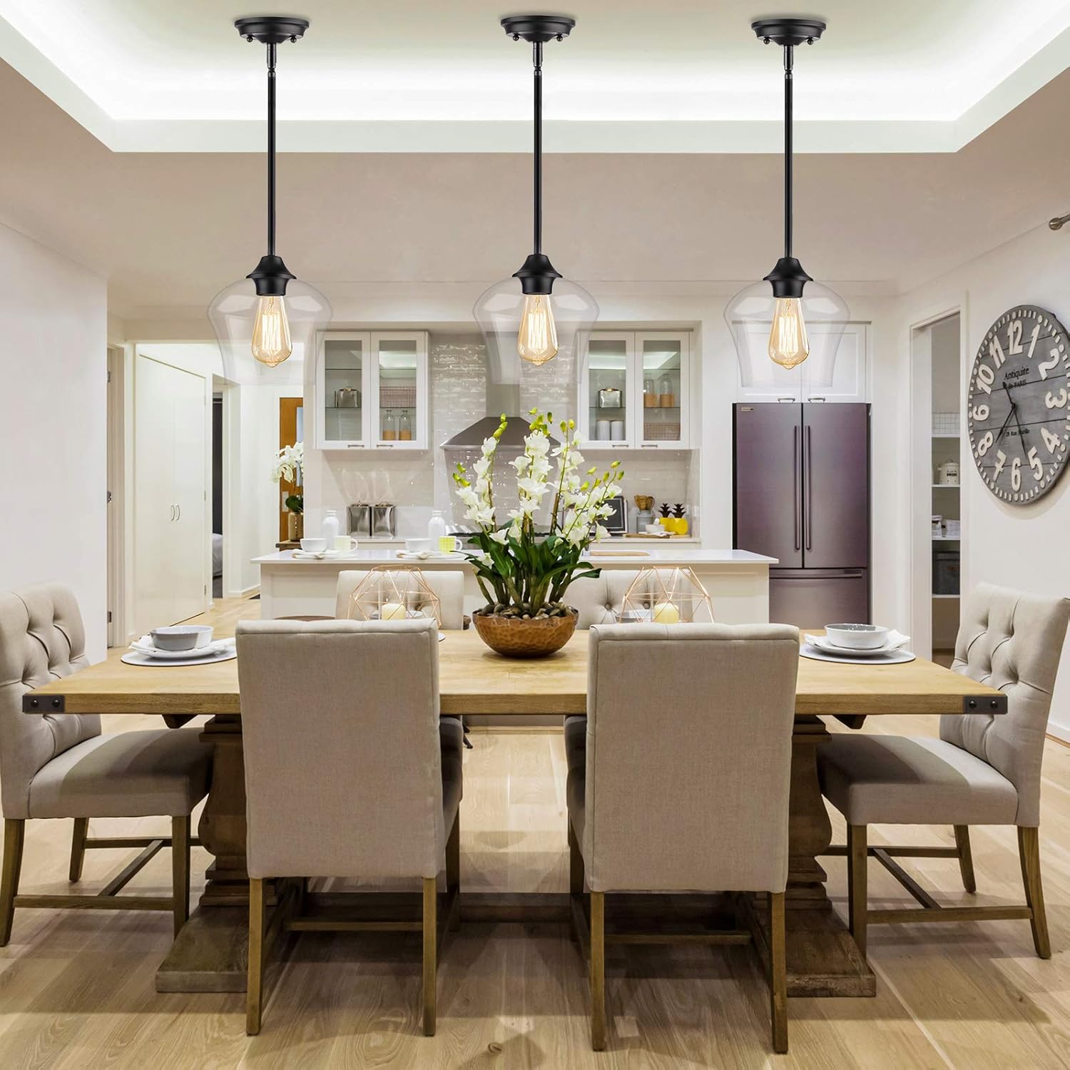 Pendant Light Fixture Industrial Vintage Metal Ceiling Pendant Light, Adjustable Hanging Light Fixtures for Kitchen Island, Dining Room, Farmhouse, Compatible with E26 Base, 60W(Bulbs Are Not Included) - - 