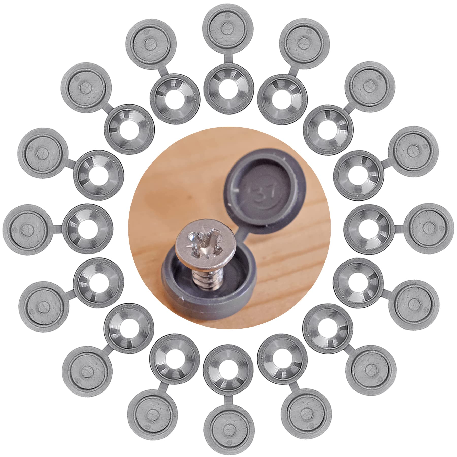 220Pcs Grey Screw Caps Hinged Plastic Screw Cover Caps for M 4 /M6/M 8 Screws