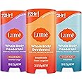 Lume Whole Body Deodorant - Smooth Solid Stick - 72 Hour Odor Control - Aluminum Free, Baking Soda Free and Skin Safe - 2.6 Ounce (Pack of 3) (Clean Tangerine, Lavender Sage, Unscented)