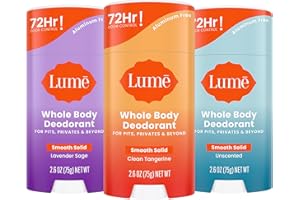Lume Whole Body Deodorant - Smooth Solid Stick - 72 Hour Odor Control - Aluminum Free, Baking Soda Free and Skin Safe - 2.6 Ounce (Pack of 3) (Clean Tangerine, Lavender Sage, Unscented)