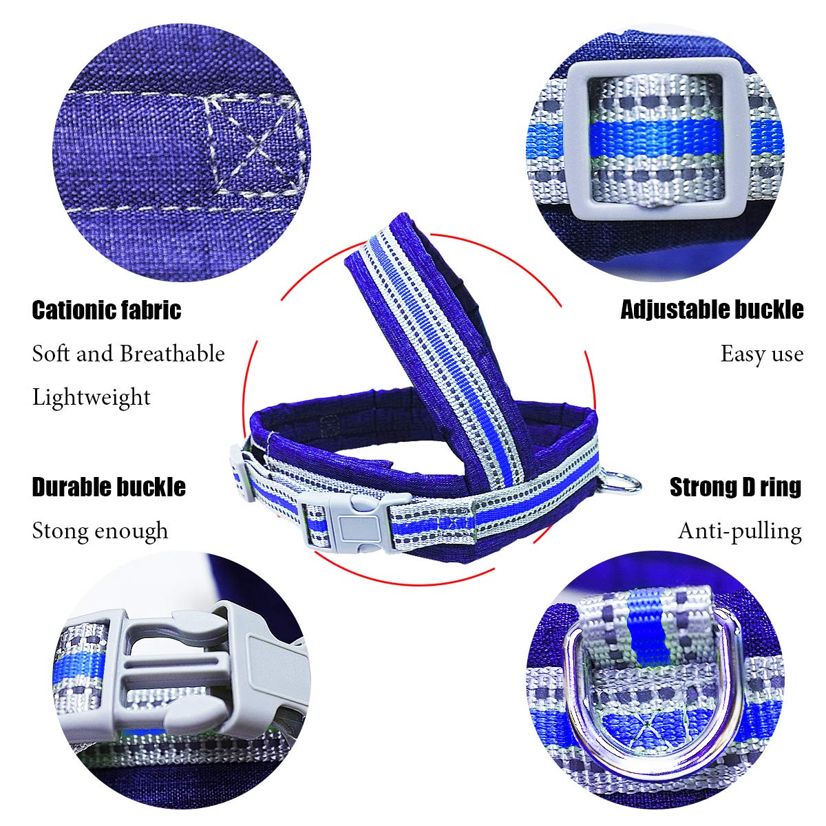 Musonic No Pull Dog Harness for Small Dogs Adjustable Reflective Lightweight Vest Harness Easy Fit and Escape Resistant for Outdoor Training and Walking, Leash Included (M, Blue)