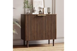 IKALIFE Sideboard Buffet Cabinet with Storage, Modern Fluted Accent Credenza with Doors & Adjustable Shelves, Wood Coffee Bar Console Table for Living Room, Dining Room, Kitchen or Entryway 31.5"Walnut