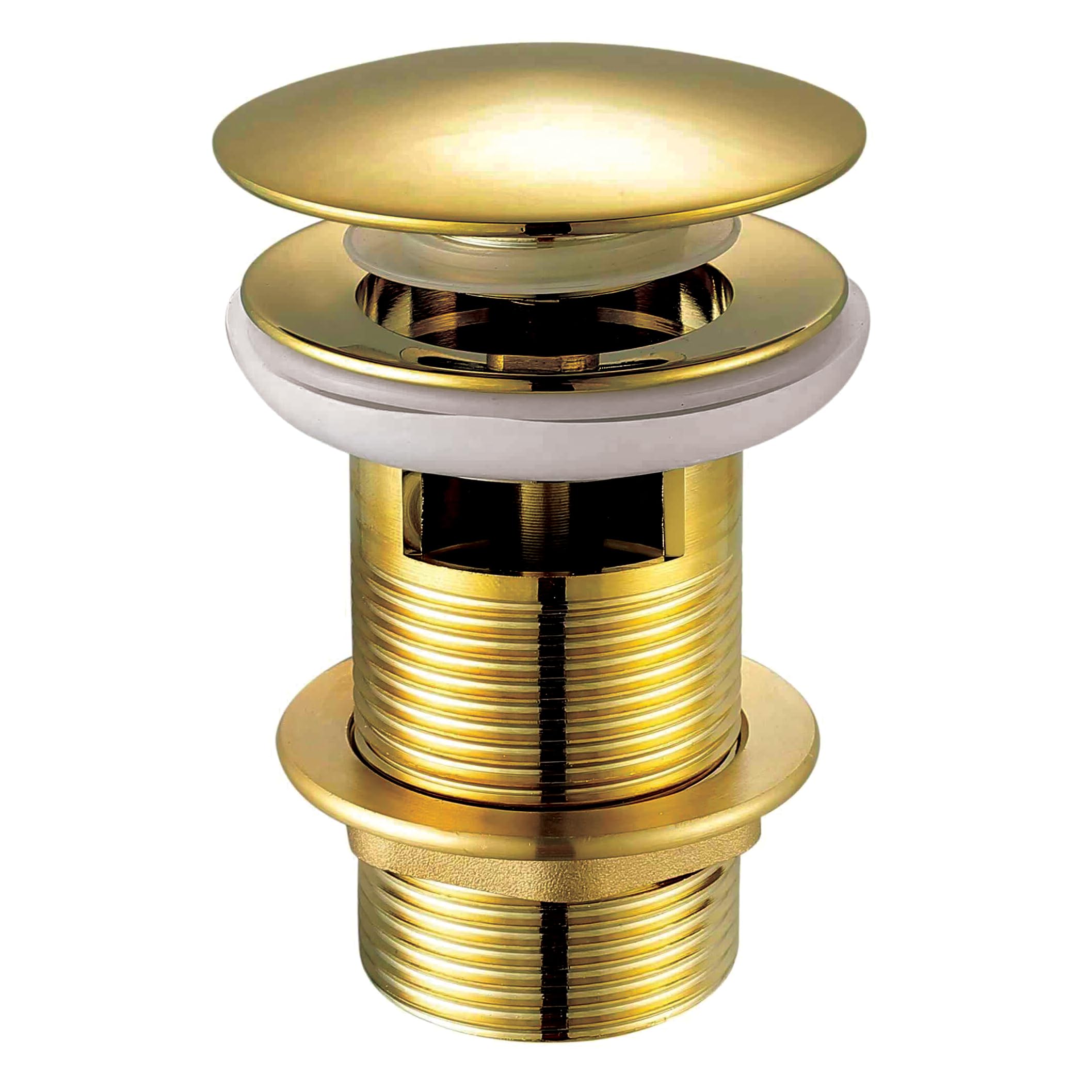 Xcel Home Gold Click Clack Basin Waste – Slotted Pop-Up Sink Plug – Solid Brass with Polished Gold Finish – Universal G 1¼" BSP Fit – Easy Installation for Bathroom Washbasins