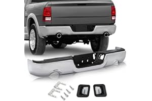 JSBOYAT [w/Dual Exhaust w/o Sensor Holes] Rear Bumper Assembly Replacement for 09-18 Dodge Ram 1500/10-18 Ram 2500 3500/19-23 1500 Classic Chrome Steel-1 Package Easy to Install