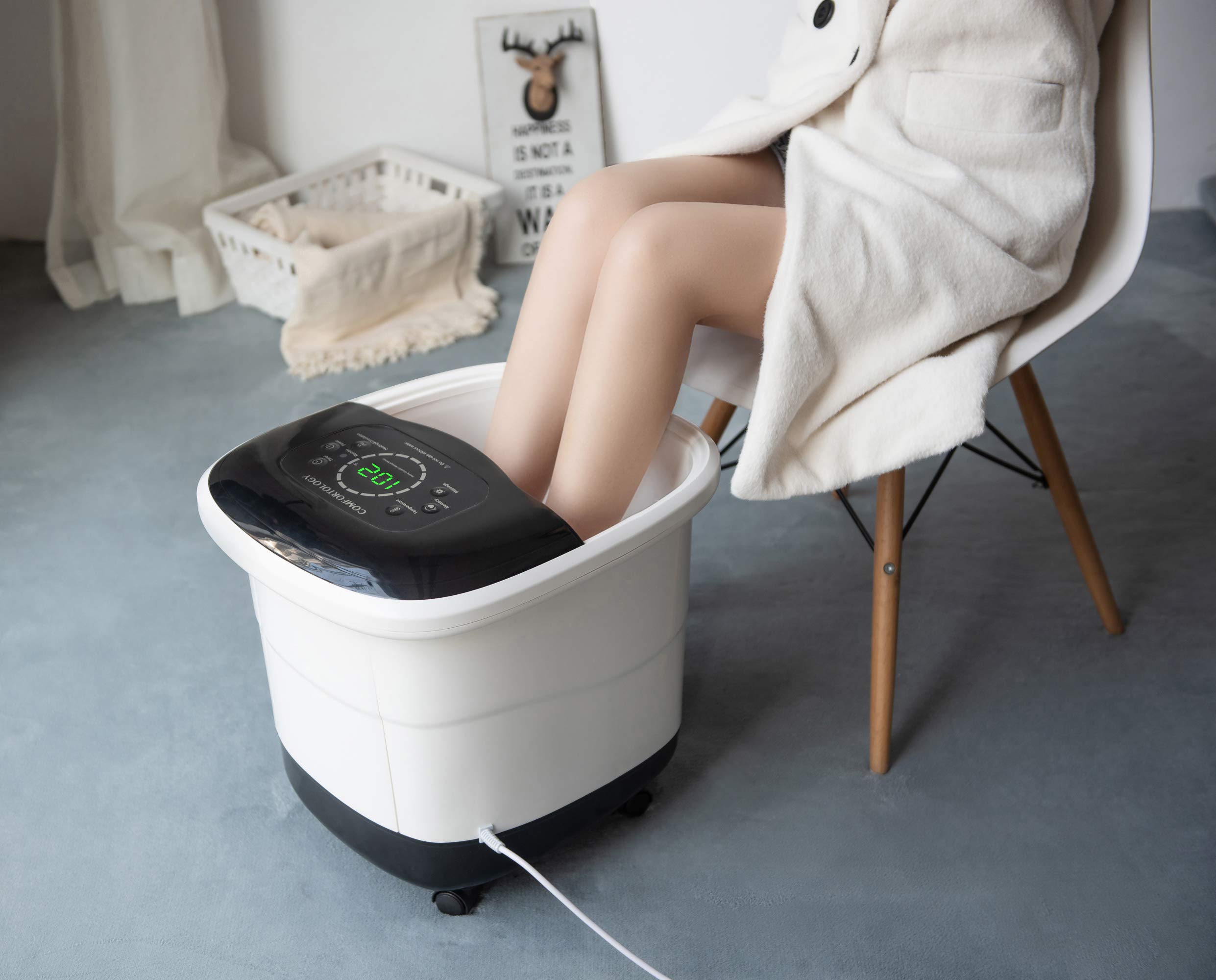 Comfortology Leak-Proof Foot Spa Massager - Super Fast TPS Heating System Featuring 3 Layer Insulation, Electric Shock Free, 4 Motorized Massaging Rollers, 10L Bath Tub With Remote Control