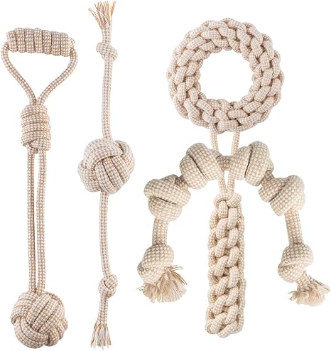 Angelland Jouet Chien Indestructible En Coton Naturel Moelleux Sûr Sain Balle Chien Accessoire Chien Lot De 5 De Jouets Pour Chien Gros Chien