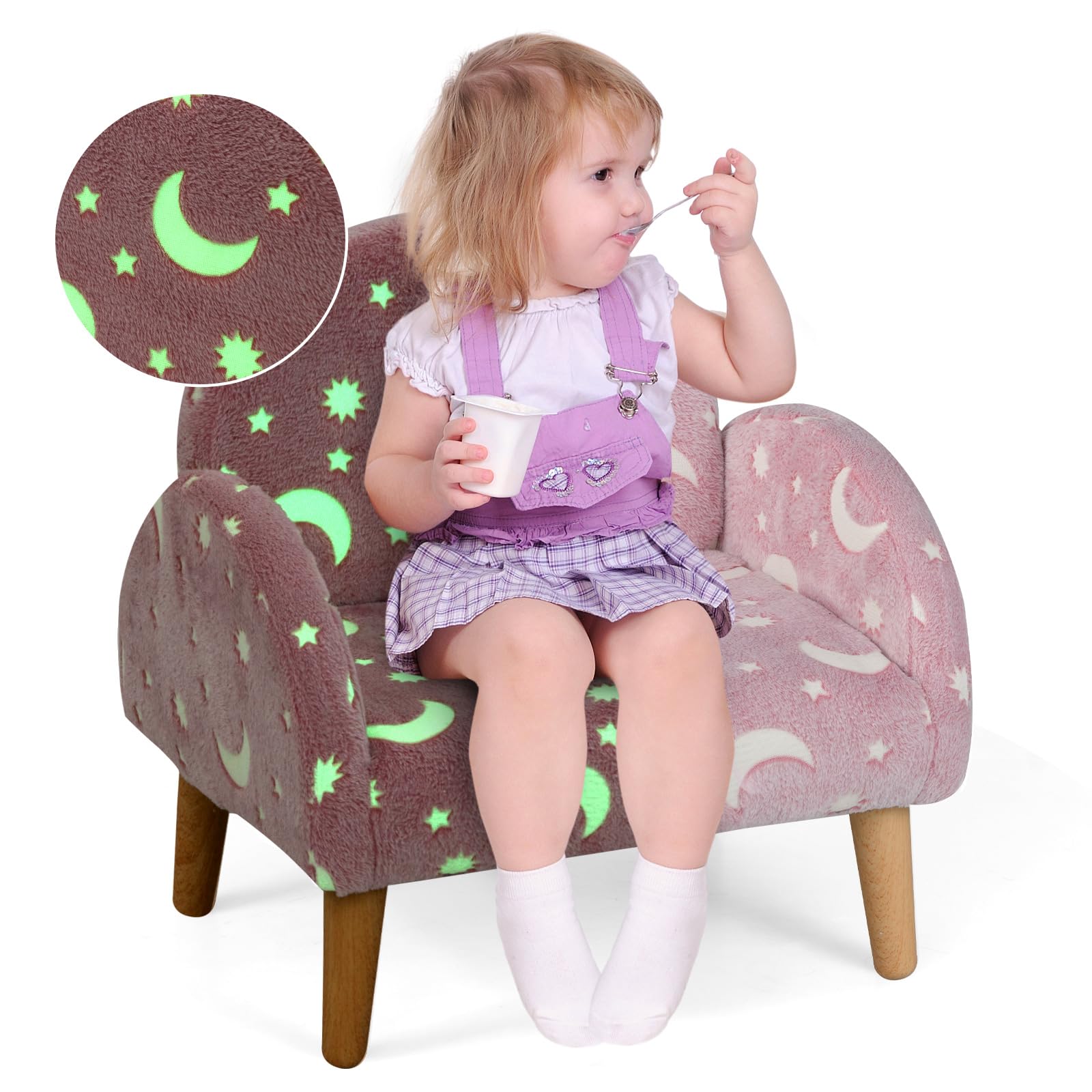 INFANS Kids Sofa with Glow in The Dark, Toddler Armchair Couch with Solid Wooden Frame Anti-Tipping, Upholstered Comfy Foam Children Chair for Kindergarten Playroom Preschool, Gift for Boys Girls Image