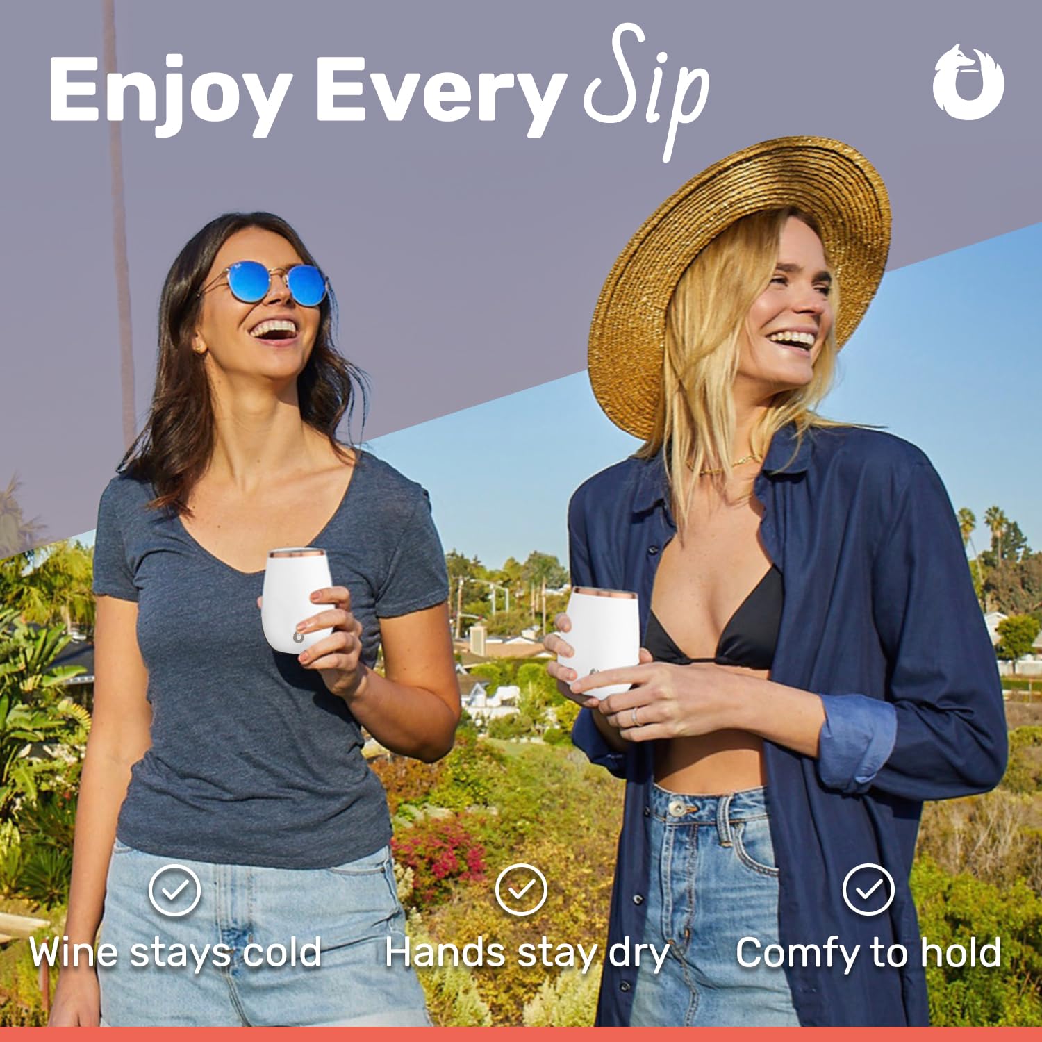 Snowfox Premium Vacuum Insulated Stainless Steel Classic White Wine Glass, Set of 2, Chilled Wine Stays Icy Cold, Lightweight Stemless Cocktail Glasses, Elegant Home Entertaining Barware, 8oz, Marble