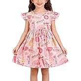 Heippwy Toddler Girl Casual Dress Bow Print Ruffle Bottom Casual Dress Summer Clothes 2-8Y