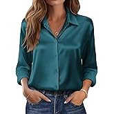 Zeagoo Womens Tops Long Sleeve Satin Silk Button Down Shirts Casual Business Dressy Blouses Fall Clothes