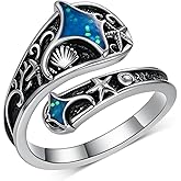 Fuguangju Manta Ray Opal Spoon Ring 925 Sterling Silver Opal Rings for Women Ocean Beach Thumb Rings Vintage Manta Ray Gifts for Women
