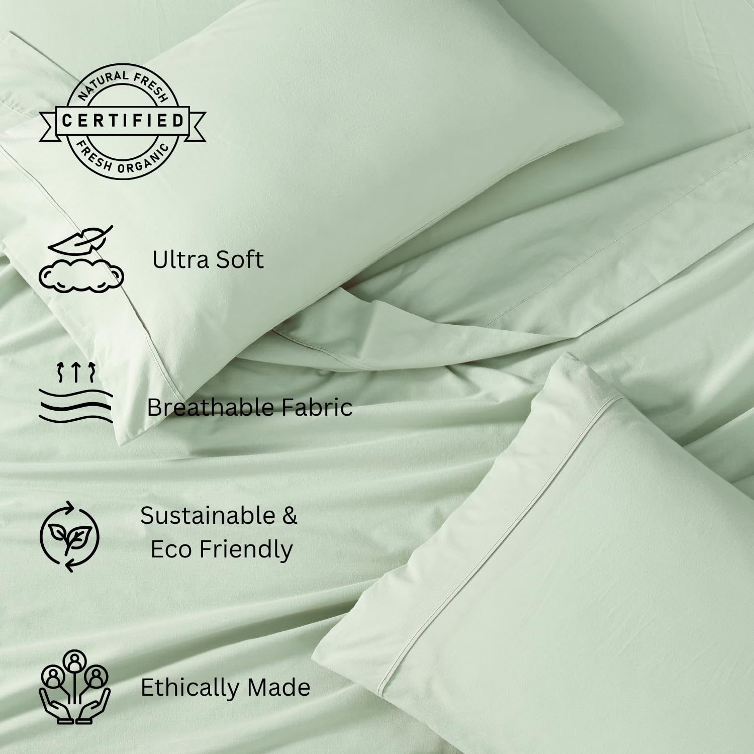 LANE LINEN 100% Organic Cotton Queen Sheets, Fully Elasticized Soft & Comfy Classic Percale Weave, Low Pill Fade Resistant Machine Washable Sheet & Pillowcase Sets, 15