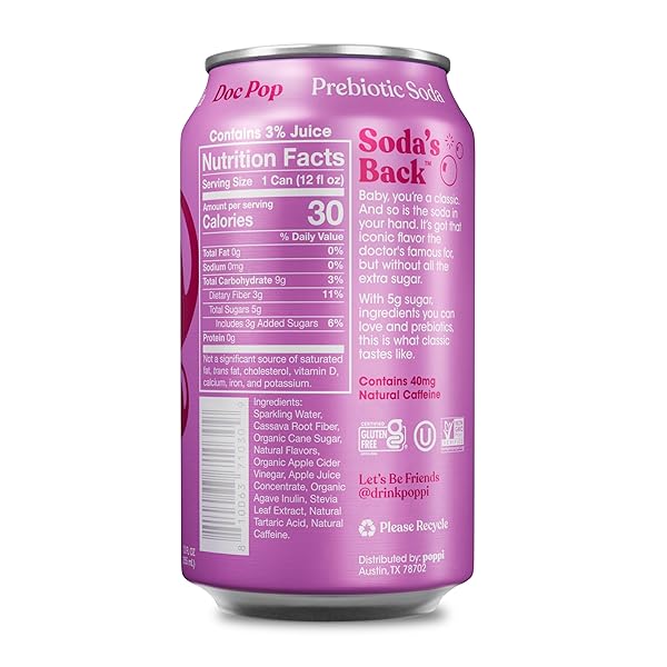 POPPI PREBIOTIC SODA, DOC POP, 12 FL OZ (PACK OF 1)