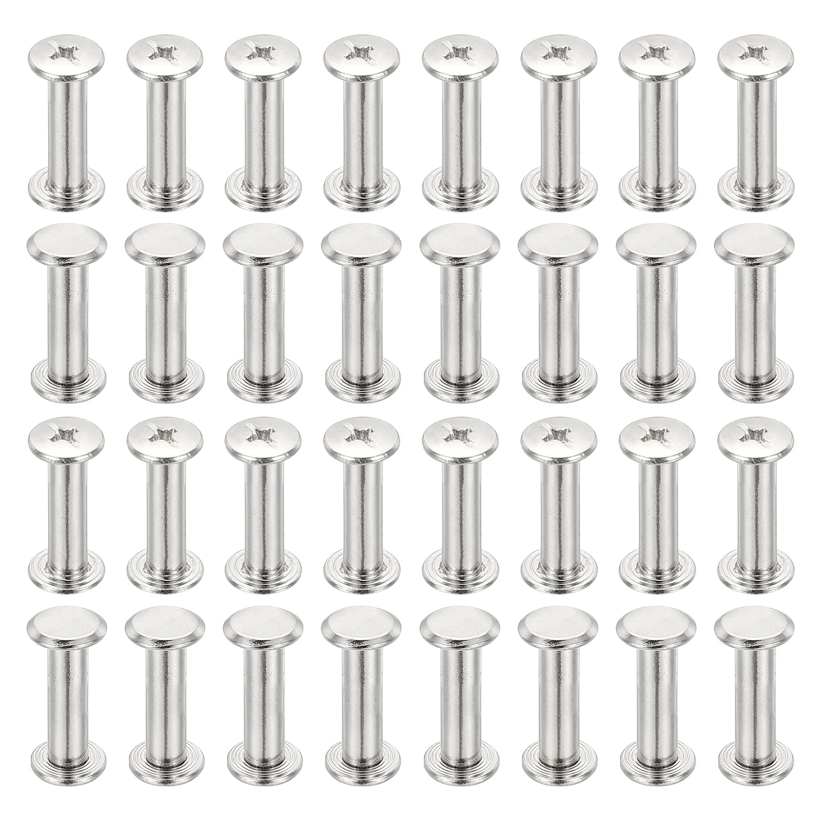 PATIKIL Chicago Screws, 50 Sets M5x22mm Carbon Steel Nickel Plated Chicago Screw Phillips Binding Post Screw Rivets for Leather Belt Scrapbook Photo Albums, Silver Tone