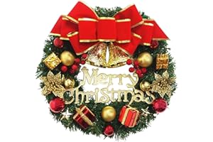 12-inch Christmas Wreath, Artificial Wreath Decoration, Christmas red Berries, Bows, Bells, Pine Branches, Holiday Wall and D