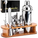 Bournis Cocktail Shaker Set with Stand, 16 Pcs 750mL Stainless Steel Cocktail Bartender Kit with Stand, Bar Shaker Strainer J