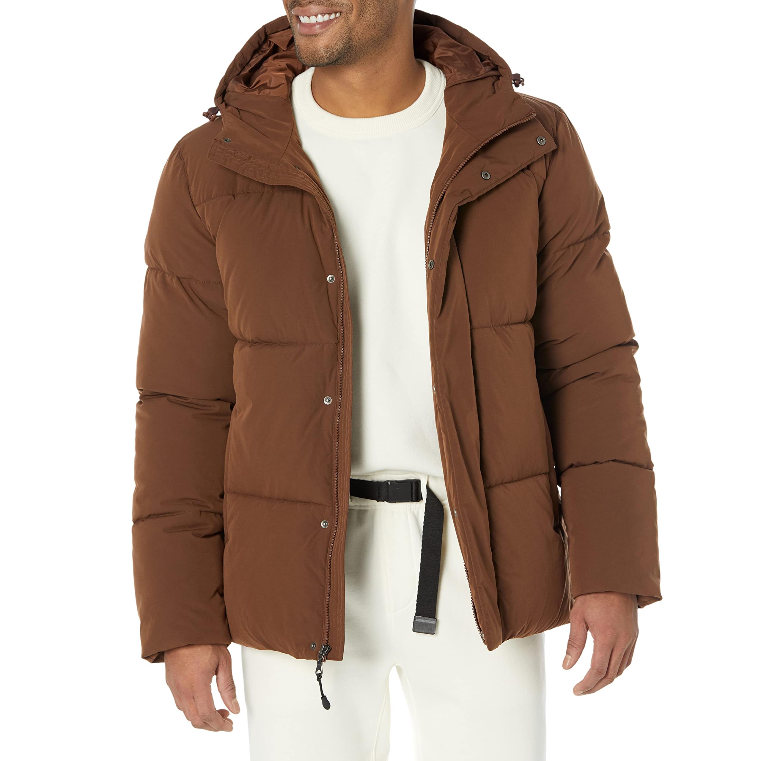 Amazon Essentials Men's Mid-Length Hooded Puffer Coat (Available in Big & Tall), Deep Brown, XX-Large Big Image