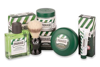 Proraso Shave Kit Rasurset Classic2: LUQX Rasierpinsel Proraso Rasierseife Pre-Shave Cream After Shave Blutstillendes Gel