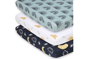 The Peanutshell 3-Pack Fitted Playard Sheets - Soft & Breathable Baby Boy or Girl Mini Crib Sheets, Pack N Play Mattress, Fits Standard Playard Pack Play Mattresses - Day and Night