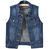 COWOKA Women's Casual Denim Waistcoat Slim Fit Frayed Sleeveless Jacket Ripped Tops with Pockets