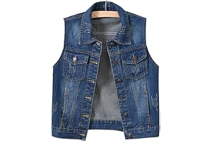 COWOKA Women's Casual Denim Waistcoat Slim Fit Frayed Sleeveless Jacket Ripped Tops with Pockets