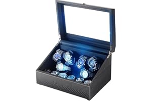 Isili Watch Winder for Automatic Watches, Luxury Watch Winders with LED Light, 6 Watch Winder + 6 Storage Case with Quiet Motor，Gift for Man & Woman (PU Snakeskin)