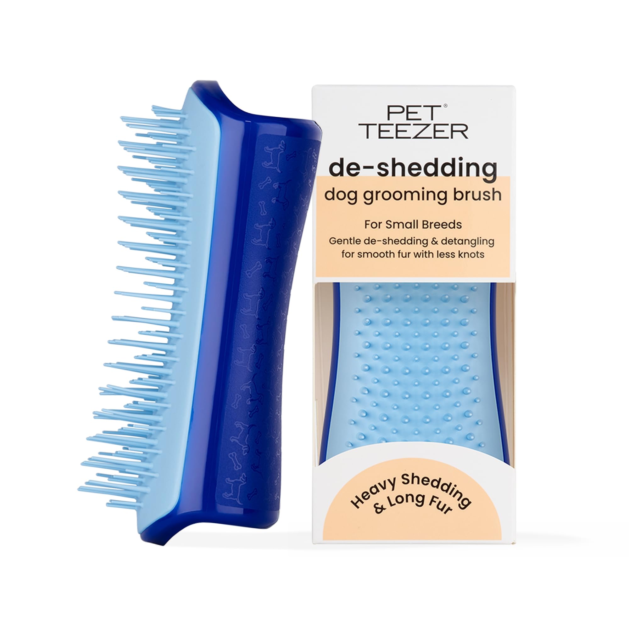 Tangle Teezer Small Pet Teezer Small De-Shedding Grooming Brush - Dry or Bath Brush - The Perfect Deshedding Brush for Dogs - Navy & Sky Blue