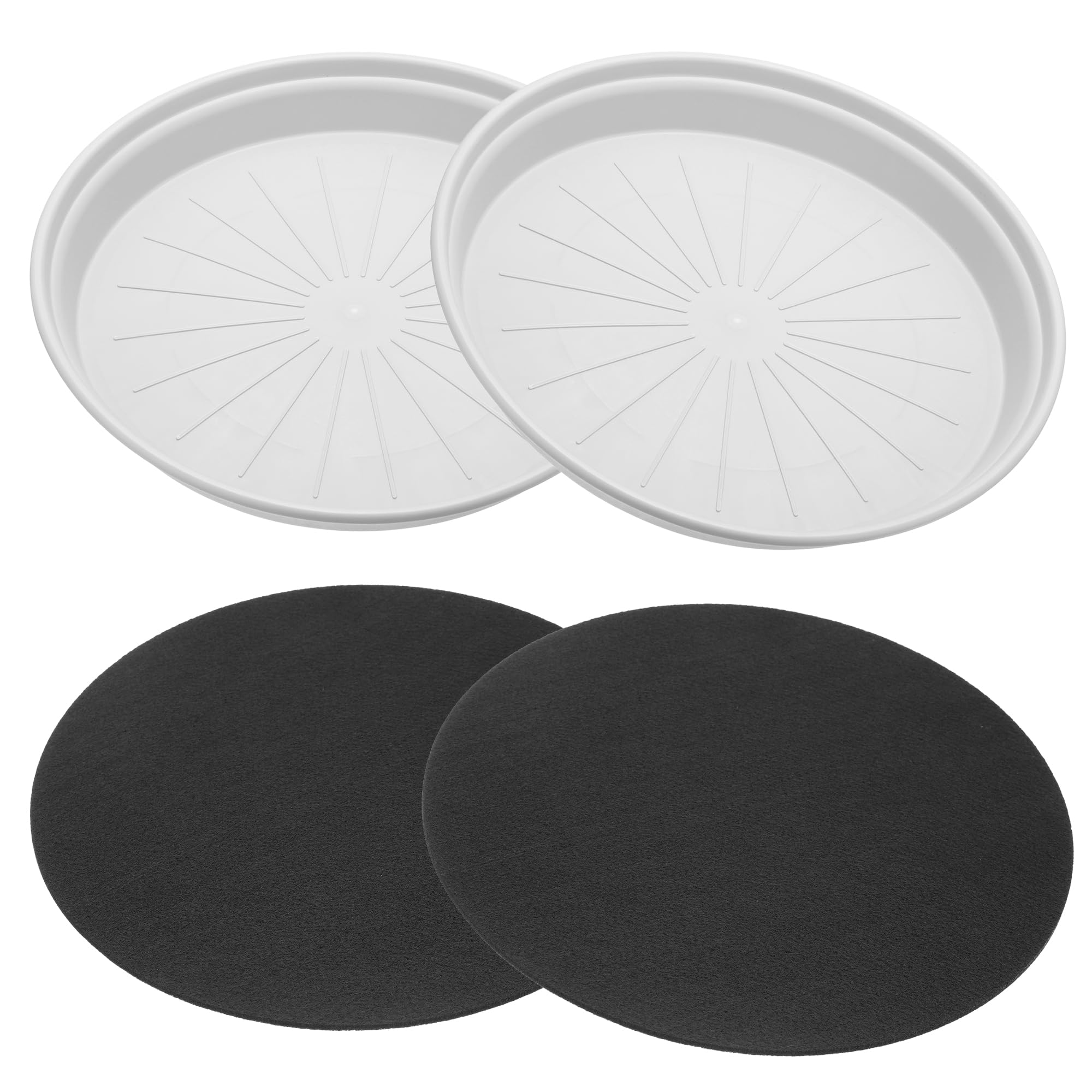 M METERXITY 2 Pack Planter Saucers with Floor Protection Felt Mat - PP Plastic Plant Tray Flower Pot Extra Deep Drip Trays Round Apply to Outdoor/Garden Potted Plants (11.6", Light Grey)