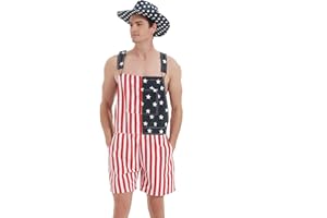 YXLUOKY Men's Women's American Flag Denim Overalls Shorts Casual Rompers Denims Bibs Adjustable Strap Jumpsuits