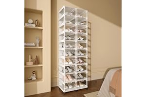 Vipbox Shoe Rack Organizer Cabinet for Closet Entryway,Foldable Clear Shoe Storage Boxes, Stackable Sneaker Storage with Magnetic Door Easy Assembly 10 Tiers 20 Pairs