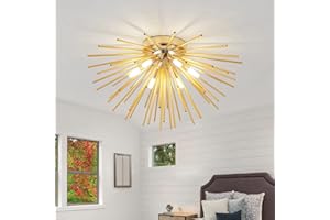 CM MZY Sputnik Flush Mount Ceiling Light Fixture, 6-Light Gold Firework Ceiling Lights, 19.6" Modern Chandeliers Close to Ceiling Lamp for Bedroom Kitchen Hallway Entryway, G9 Socket