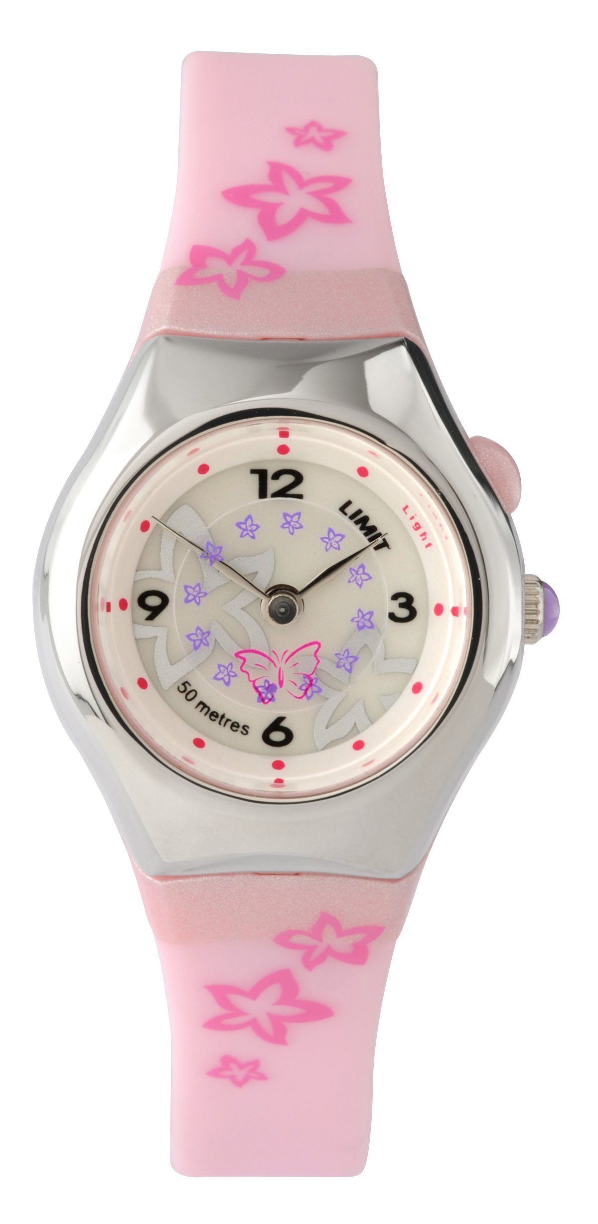 Limit 6677.50 Silver Coloured Girls Watch with Pink Strap, Spinning Disc and Luminous Dial Function