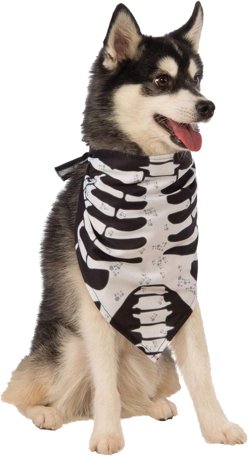 Rubies Official Skeleton Halloween Pet Dog Costume, Bandana with Bone print, Size Small-Medium Halloween, multi-colored
