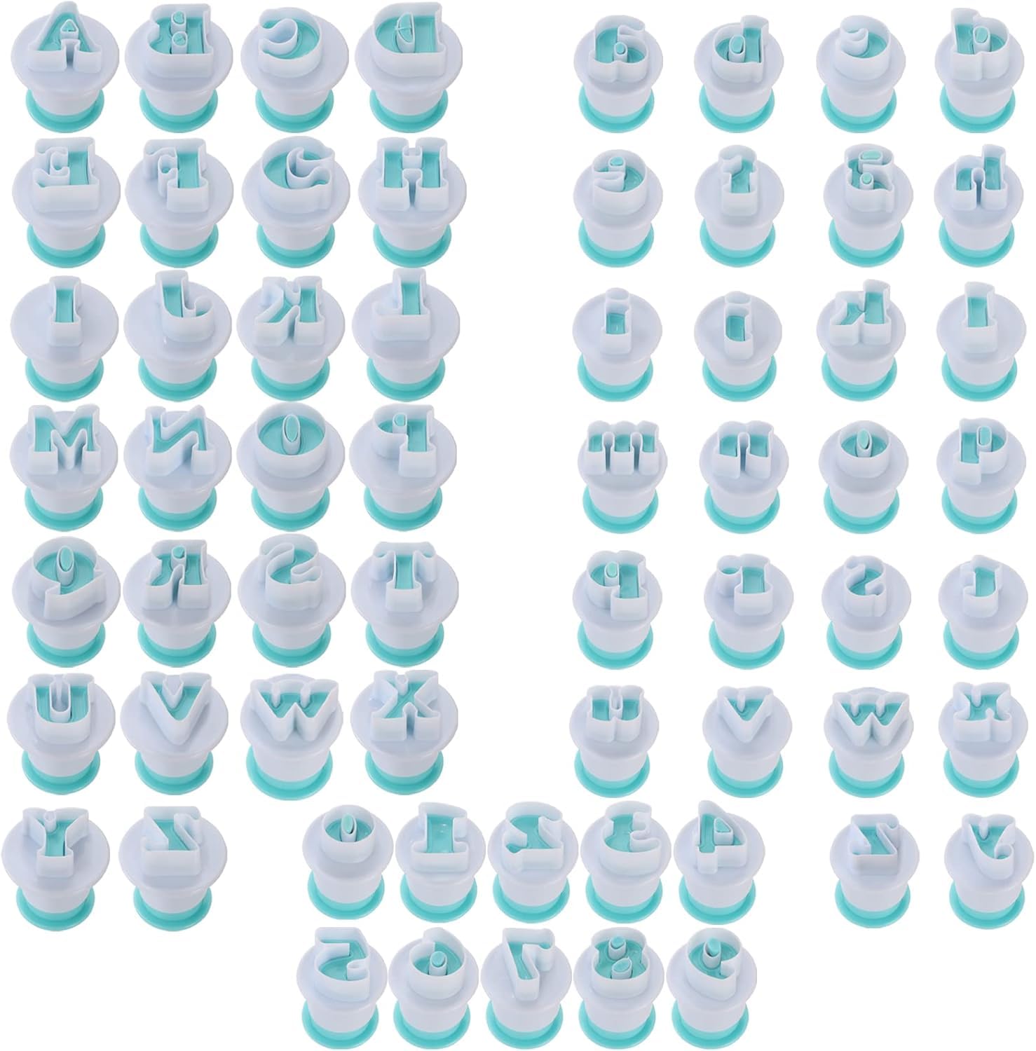 Suwimut 62 Pieces Fondant Alphabet Letter Cutters and Number Set, Cake Biscuit Mold Decorating Tools, Cookie Stamp Impress Embosser Plunger, Uppercase Lowercase Numbers Shape DIY Sugar Cookies