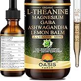 OASIS FORCE L Theanine 400mg Liquid Drops, L-Theanine Supplement for Adults & Kids with GABA, Magnesium & Ashwagandha, Natural Sleep, Focus & Relaxation Support, Vegan, Alcohol-Free, Non-GMO, 2 FL OZ
