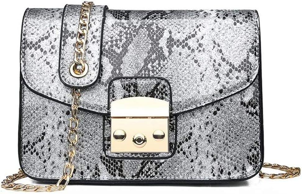 Download Glossy Snake Print Shoulder Handbags PU Leather Women Chain Crossbody Bags Women Leather, White ...