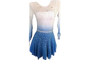 JoyCan Figure Skating Dress for Girls Blue Long Slept for Competition and Performance