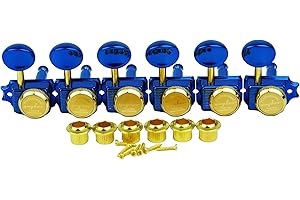 Guyker 6 Inline Vintage Guitar Lock String Tuners – Locking Tuning Key Pegs Machine Heads Replacement Parts for ST TL Style Electric, Folk or Acoustic Guitars – GK55SP, Blue+Gold