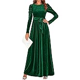 ZESICA Women's Velvet Maxi Dress Fall 2026 Long Puff Sleeve Crew Neck Elastic High Waist Cocktail Party Bridesmaid Dresses