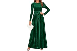 ZESICA Women's Velvet Maxi Dress Fall 2025 Long Puff Sleeve Crew Neck Elastic High Waist Cocktail Party Bridesmaid Dresses