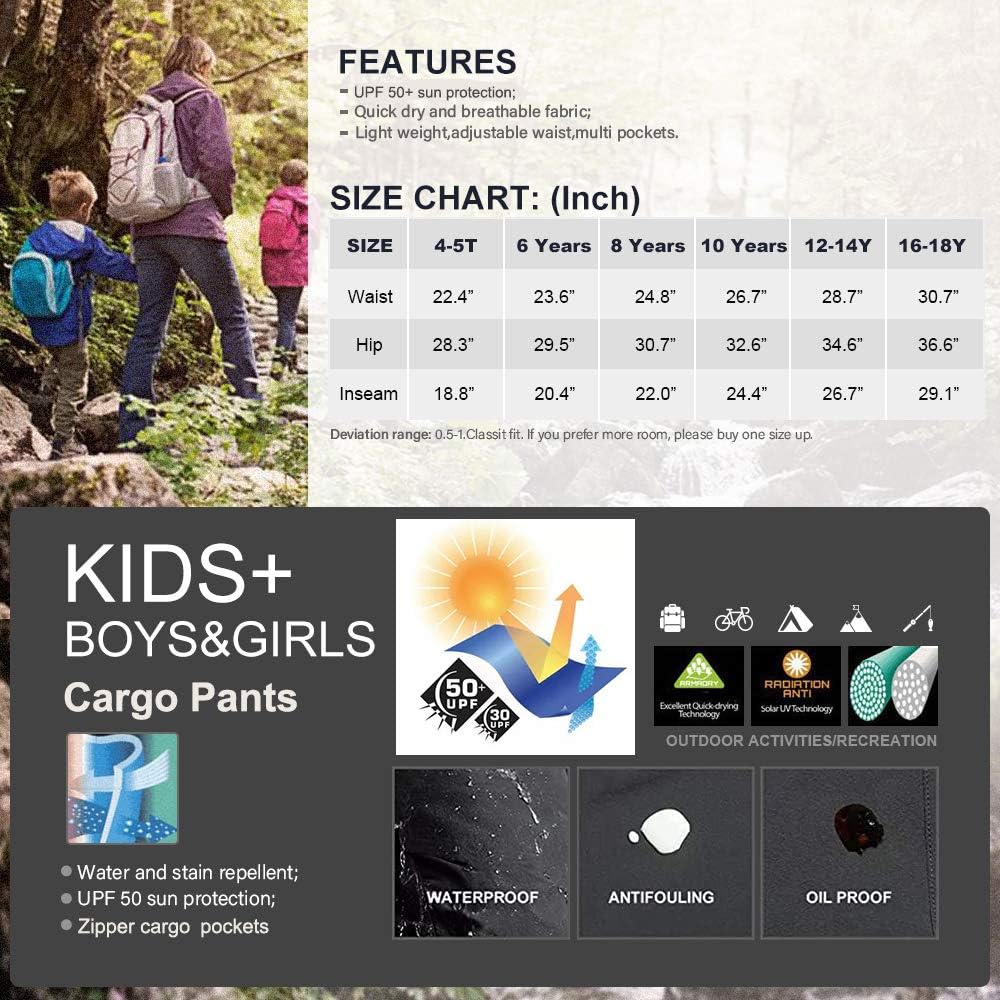 Kids’Cargo Pants, Youth Boys' Hiking Pants, Casual Outdoor Quick Dry Boy Scout Uniform Trial Pants Trousers: Clothing