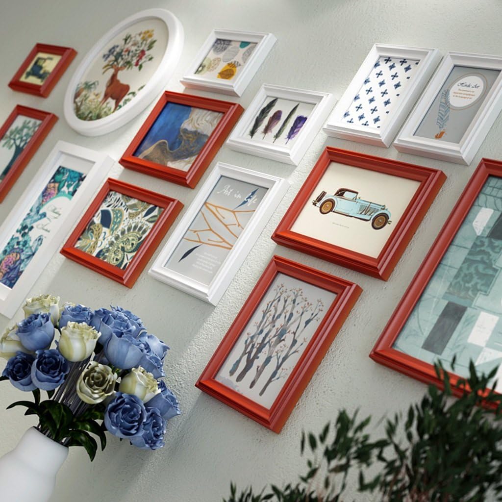 ZYANZ 14 Piece Mixed Colors Photo Frame Wall Gallery Kit Includes: Frames,Hanging Wall Template,Art Painting Core (Color : Hu White Color)