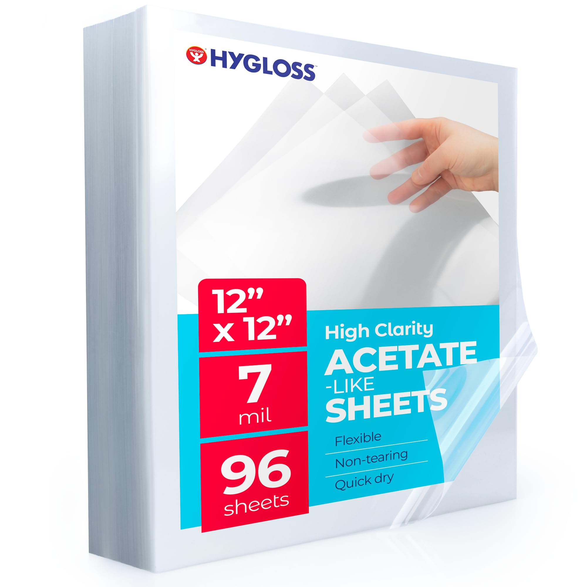 Hygloss 12" x 12" Acetate Paper - 7 Mil Clear Acetate Sheets for Crafts Projects, Cricut Stencil Sheets, Classroom Stencil Sheets, Reusable Transparent Clear Plastic Sheet (Not for Printers) 96 Pack Image