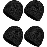 Bencailor 4 Pcs Winter Hats for Women Floral Knitted Beanie Warm Ladies Caps Flannelette Lined Middle Aged and Old Women