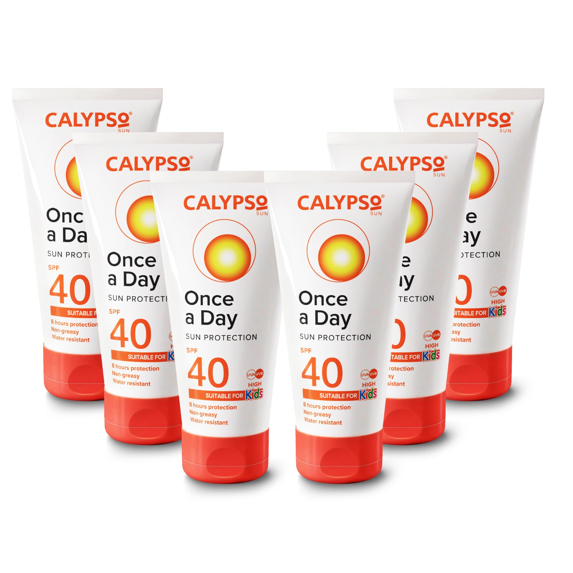 Calypso Once a Day Sun High Protection SPF40 Suitable for Kids | Water Resistant | 8 Hours Protection | MULTIPACK 6 x 150ml