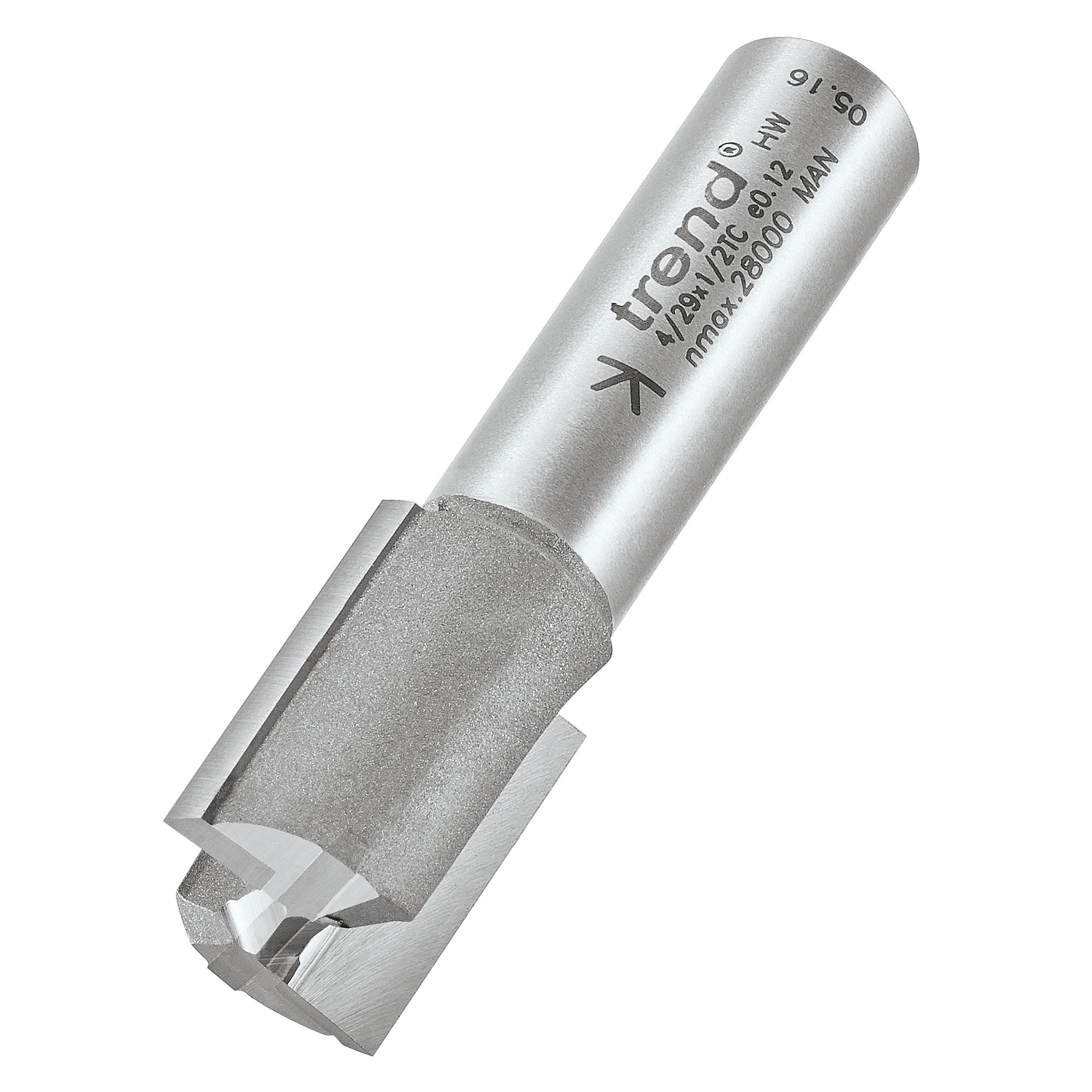 Trend Professional Straight Two Flute Router Cutter, 1/2 Inch Shank, 18mm Cut Diameter, 25mm Cut Length, Tungsten Carbide Tipped, 4/29X1/2TC